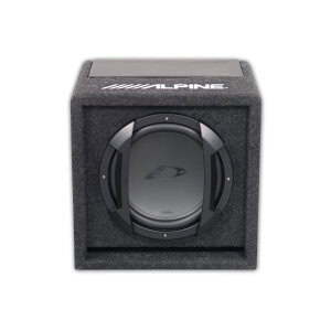 Alpine Car-Subwoofer im robusten Gehäuse für kraftvollen Bass im Auto.