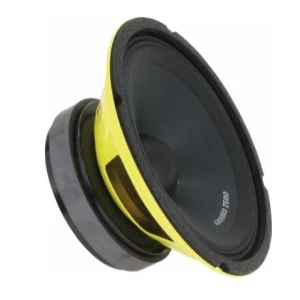 Hochwertiger Car-Subwoofer mit gelbem Gehäuse für kraftvollen Sound.