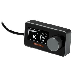 Steuergerät für Car-Audio-Systeme mit digitaler Anzeige und Lautstärkeregler.